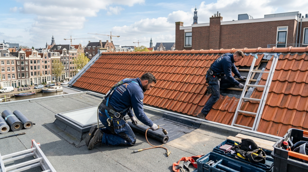 Vakkundige dakdekker Amsterdam helpt bij daklekkage en renovatie van platte en schuine daken.